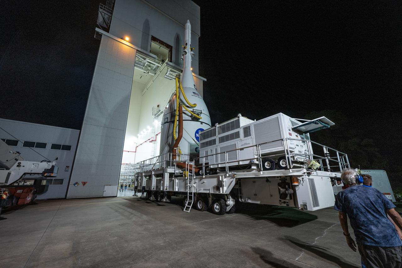 The team at Kennedy Space Center prepares the Artemis I Orion for transport from the Launch Abort System Facility to the Vehicle Assembly Building where it will be stacked atop the Launch Abort System.