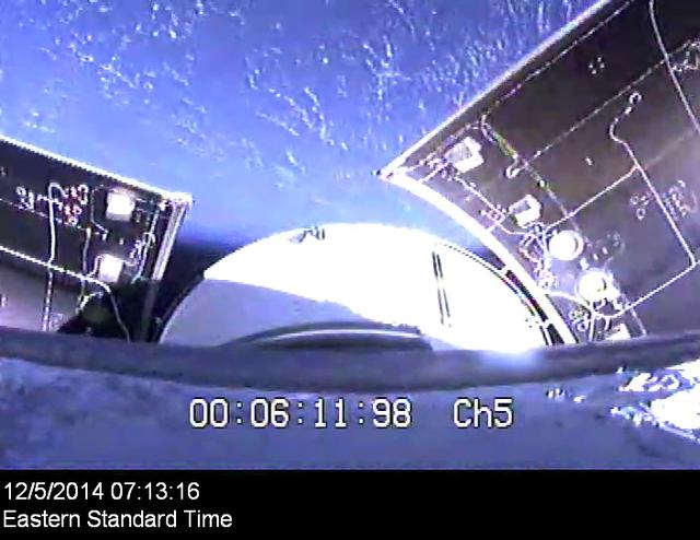 Orion's service module panels separate on its first flight test, Exploration Flight Test-1 (EFT-1), on December 5, 2014.