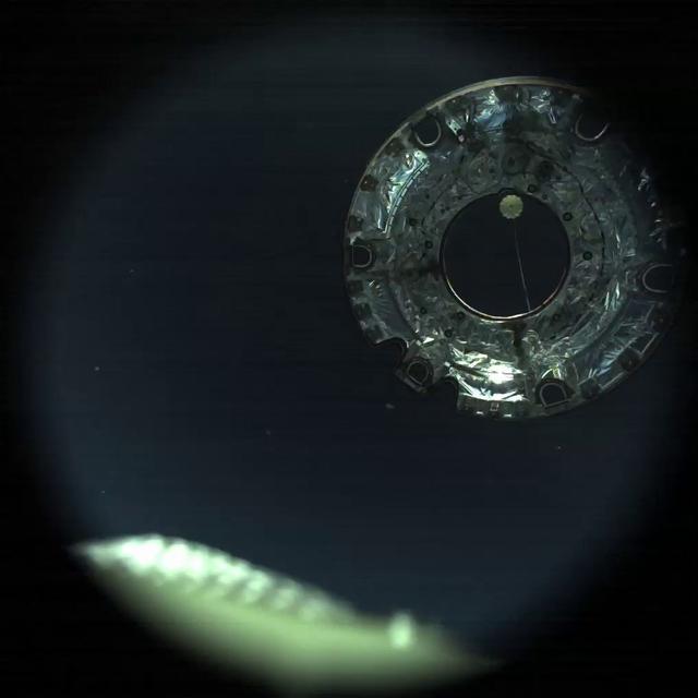 Orion's forward bay cover is jettisoned on its first flight test, Exploration Flight Test-1 (EFT-1), on December 5, 2014.