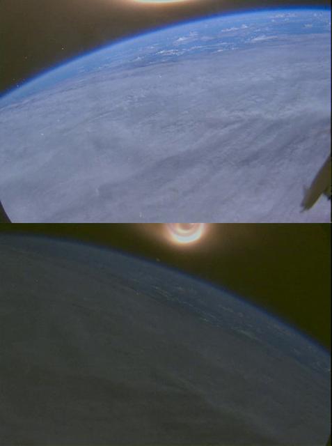 A view from the side windows as plasma surrounds the vehicle during reentry on Orion's first flight test, Exploration Flight Test-1 (EFT-1), on December 5, 2014.