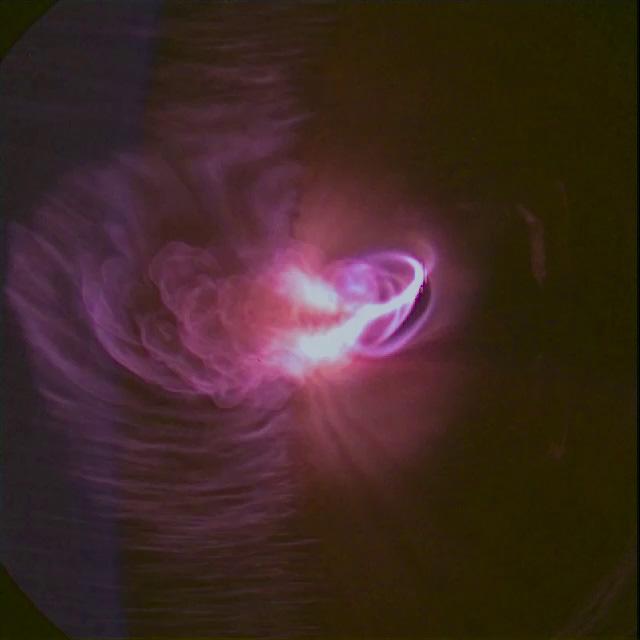 A view from the top hatch window as plasma surrounds the vehicle during reentry on Orion's first flight test, Exploration Flight Test-1 (EFT-1), on December 5, 2014.