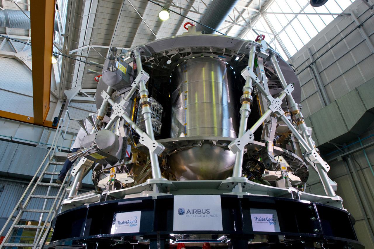 The structural test article of the European service module for Orion, shown here on Nov. 9, 2015 is being assembled at Airbus Defence and Space. Airbus is building the module, which will supply the spacecraft’s power, in-space propulsion and air and water for the crew, on behalf of ESA (European Space Agency) for Orion. The STA is being transported to Glenn Research Center's Plum Brook station for testing.