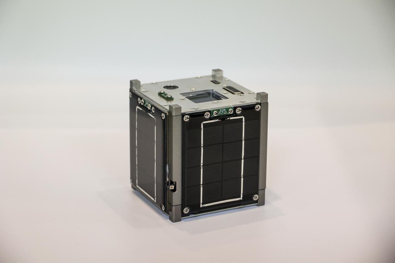 jsc2022e057881 (2/25/2022) --- Launch configuration of the HSU-SAT1 1-Unit (1U) CubeSat. HSU-SAT1 provides a demonstration that modulated infrared light emitted from a ground station can be used as a command transmission link. HSU-SAT1 also evaluates new technologies for electrical power supply, on board computing, and other satellite bus components. Image courtesy of Future Science Institute.