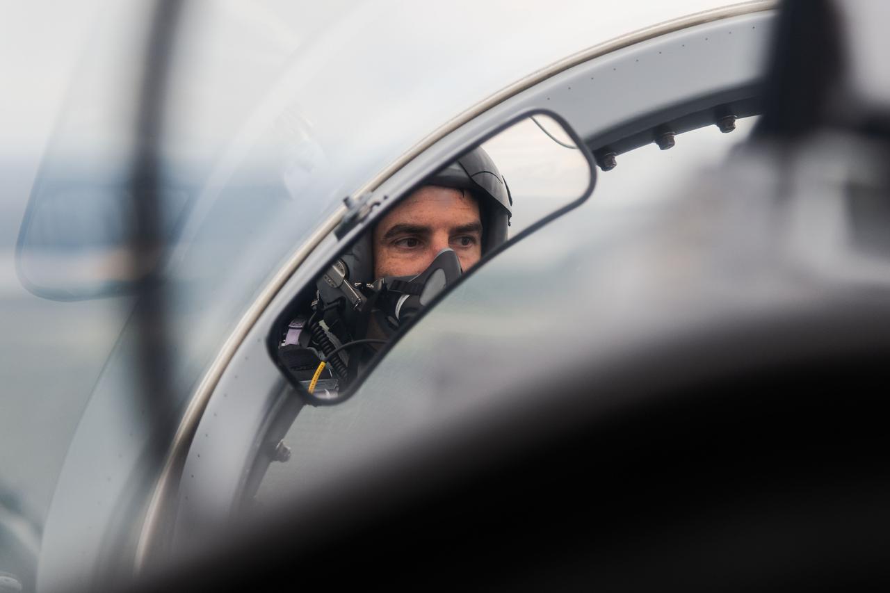 NASA Astronaut Candidate Jack Hathaway pilots a NASA T-38 aircraft en route to NASA's Kennedy Space Center to check out NASA's Artemis I mission on the launch pad and support various launch and media opportunities.  Credit: NASA/Josh Valcarcel