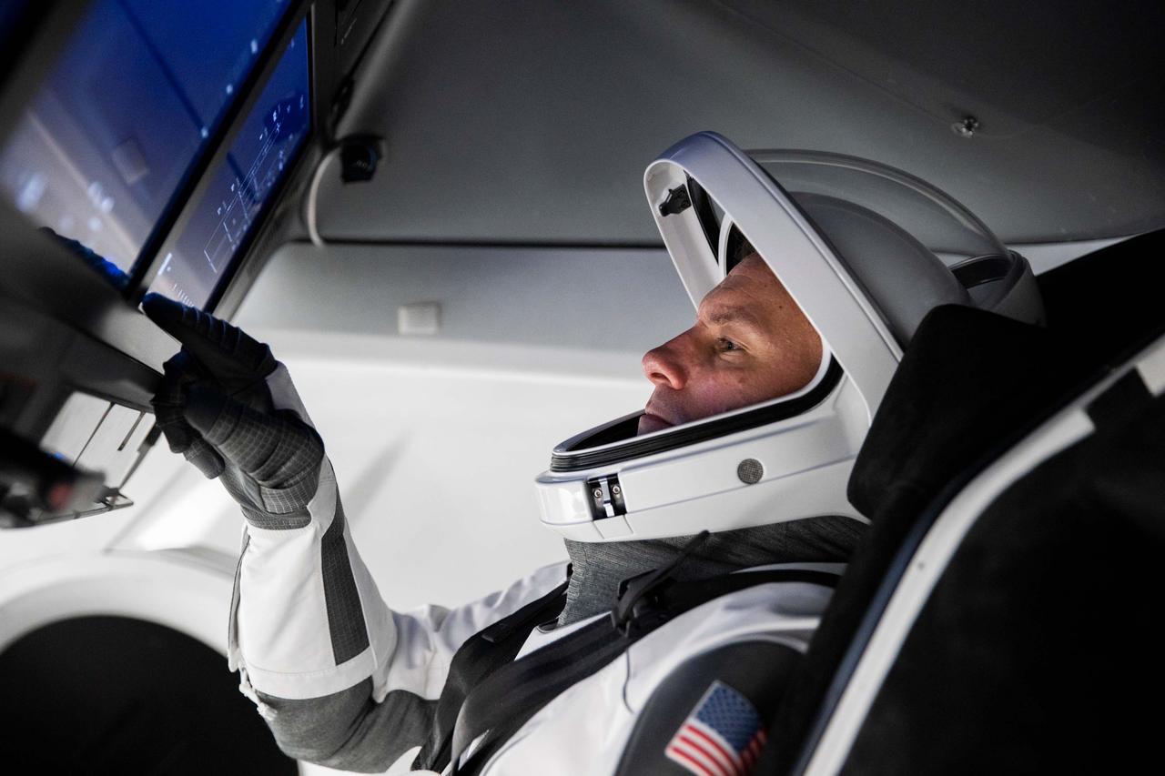 jsc2022e068643 (Aug. 17, 2022) --- SpaceX Crew-5 Pilot Josh Cassada of NASA is pictured during a Crew Dragon cockpit training session at SpaceX headquarters in Hawthorne, California. Credit: SpaceX