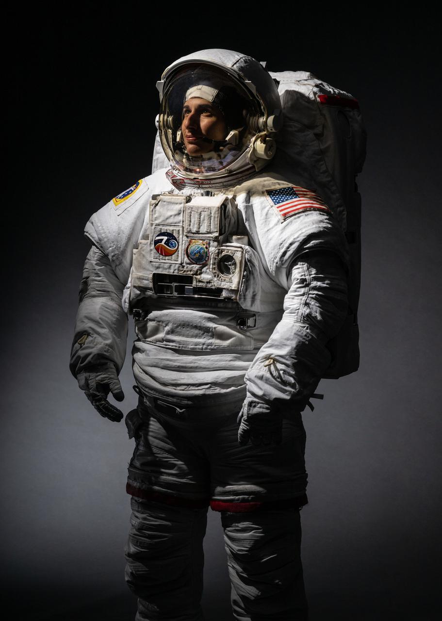 Portrait of NASA Astronaut Jasmin Moghbeli in an EMU spacesuit. Taken on Sept. 6, 2022. Credit: NASA/Robert Markowitz