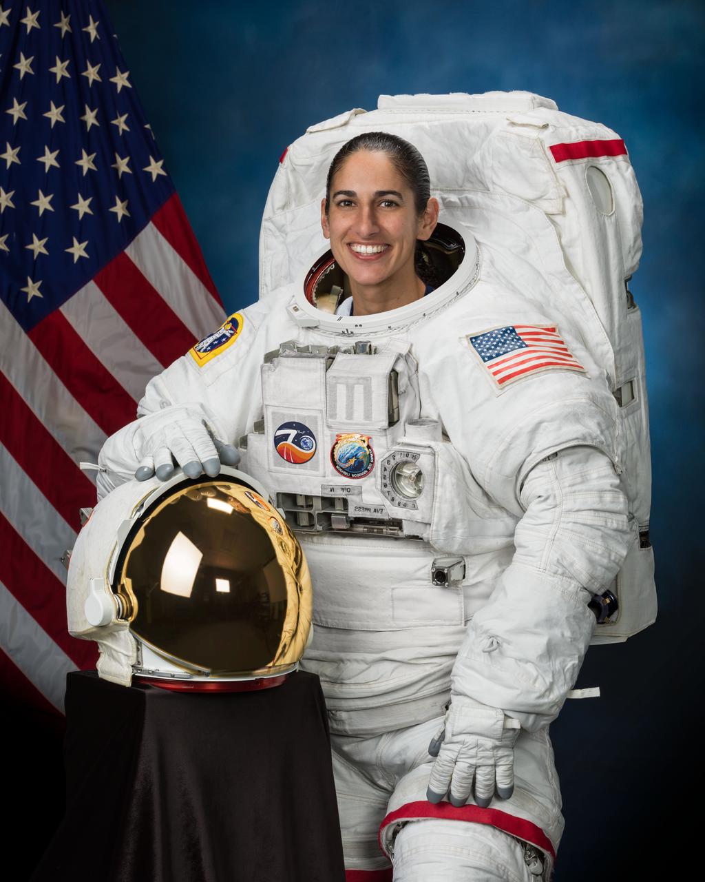 Portrait of NASA Astronaut Jasmin Moghbeli in an EMU spacesuit. Taken on Sept. 6, 2022. Credit: NASA/Robert Markowitz