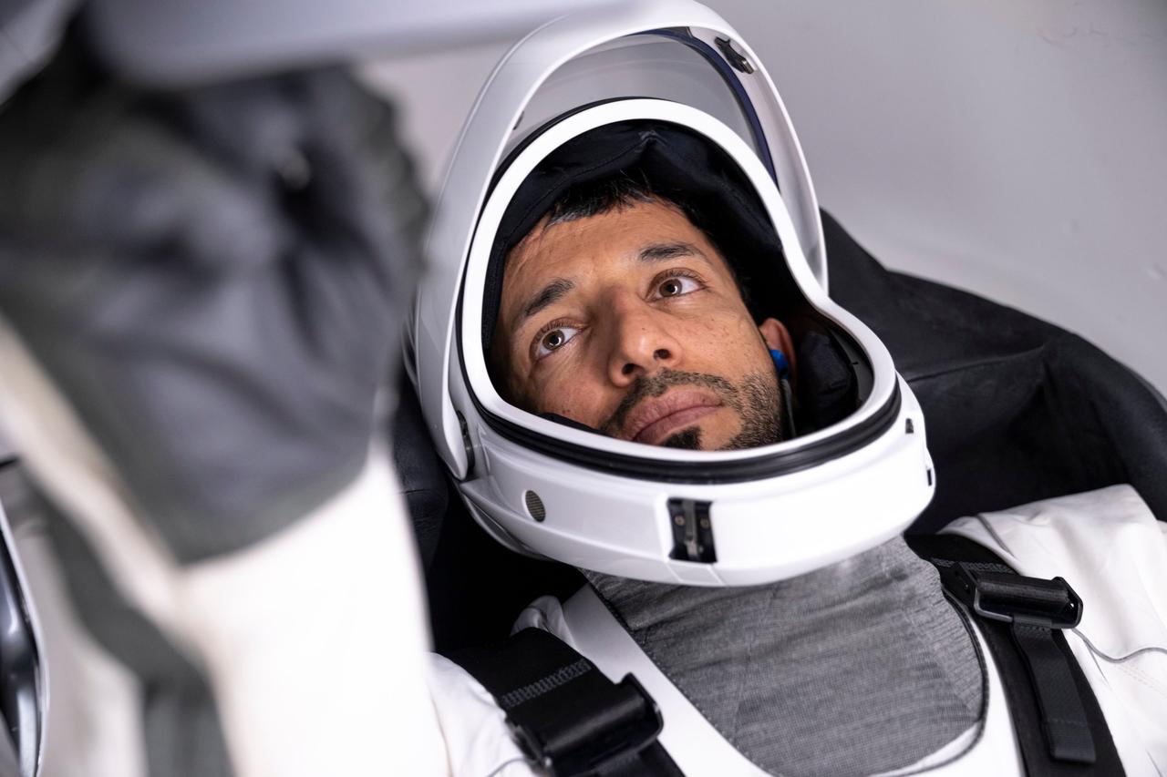 jsc2022e079359 (Sept. 27, 2022) --- SpaceX Crew-6 Mission Specialist Sultan Alneyadi from the Mohammed bin Rashid Space Centre is pictured training inside a Dragon mockup crew vehicle at the company's headquarters in Hawthorne, California. Credit: SpaceX