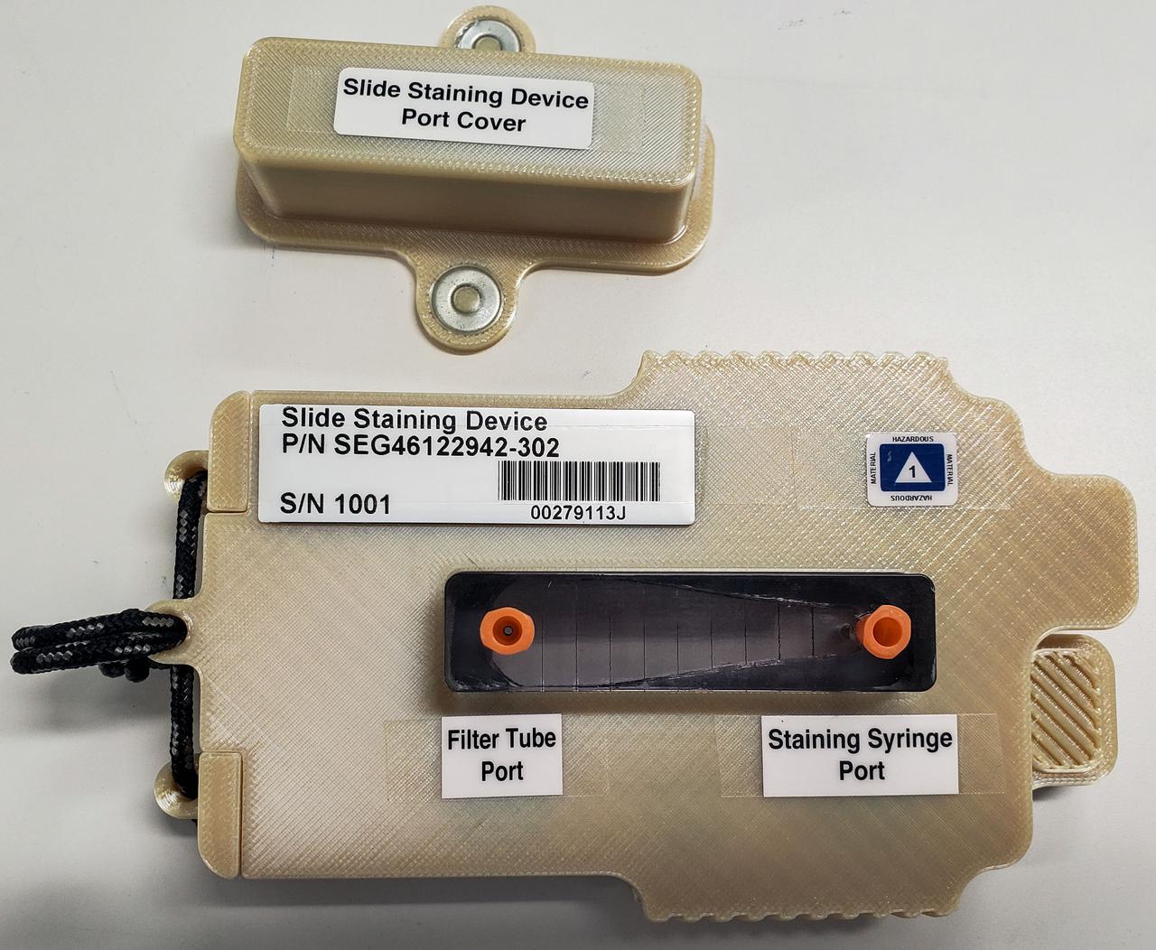jsc2022e083575 (10/4/2022) --- A preflight image of the slide staining device developed for the Moon Microscope investigation. Image courtesy of NASA’s Johnson Space Center Immunology/Virology Laboratory.