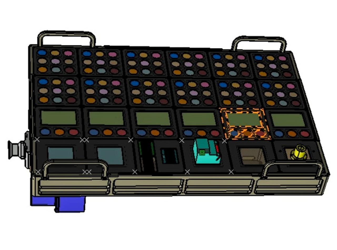 jsc2022e093066 (12/14/2022) --- The goal of the Euro Material Ageing facility is to get a better understanding about how materials age beyond Earth’s atmosphere. Up to 45 samples are set to spend a minimum of six months exposed to the harsh space environment. Clamped between two aluminum plates, 20 mm of their exposed surface copes with radiation, vacuum, temperature extremes and even space debris. The structure is a single box with a lid housing the samples for outward transport. Image courtesy of CNES.