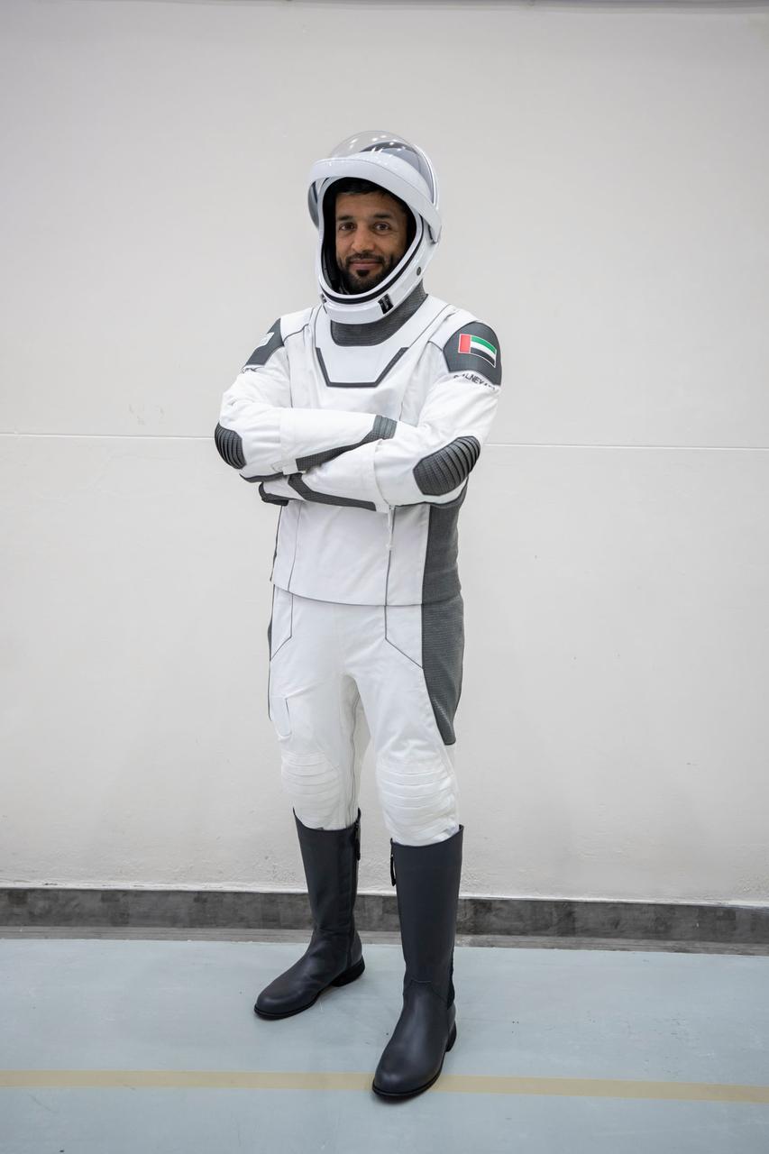 jsc2023e005740 (Jan. 30, 2023) --- Astronaut Sultan Alneyadi from the Mohammed bin Rashid Space Centre, SpaceX Crew-6 Mission Specialist, is pictured in his pressure suit during a crew equipment integration test at SpaceX headquarters in Hawthorne, California. Credit: SpaceX