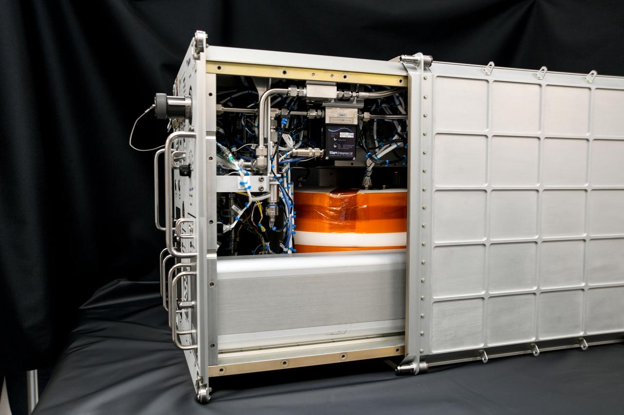 jsc2023e013698 (Feb. 9, 2023) --- A preflight image showing the inside of the Exploration Potable Water Dispenser (Exploration PWD) with a partial panel removed. Exploration PWD is a device that dispenses ambient and hot water into crew food and drink bags. The Exploration PWD is an improvement to the International Space Station (ISS) legacy PWD. Successful demonstration of this technology could lead to its adoption for future exploration missions and continued use for the space station crew.