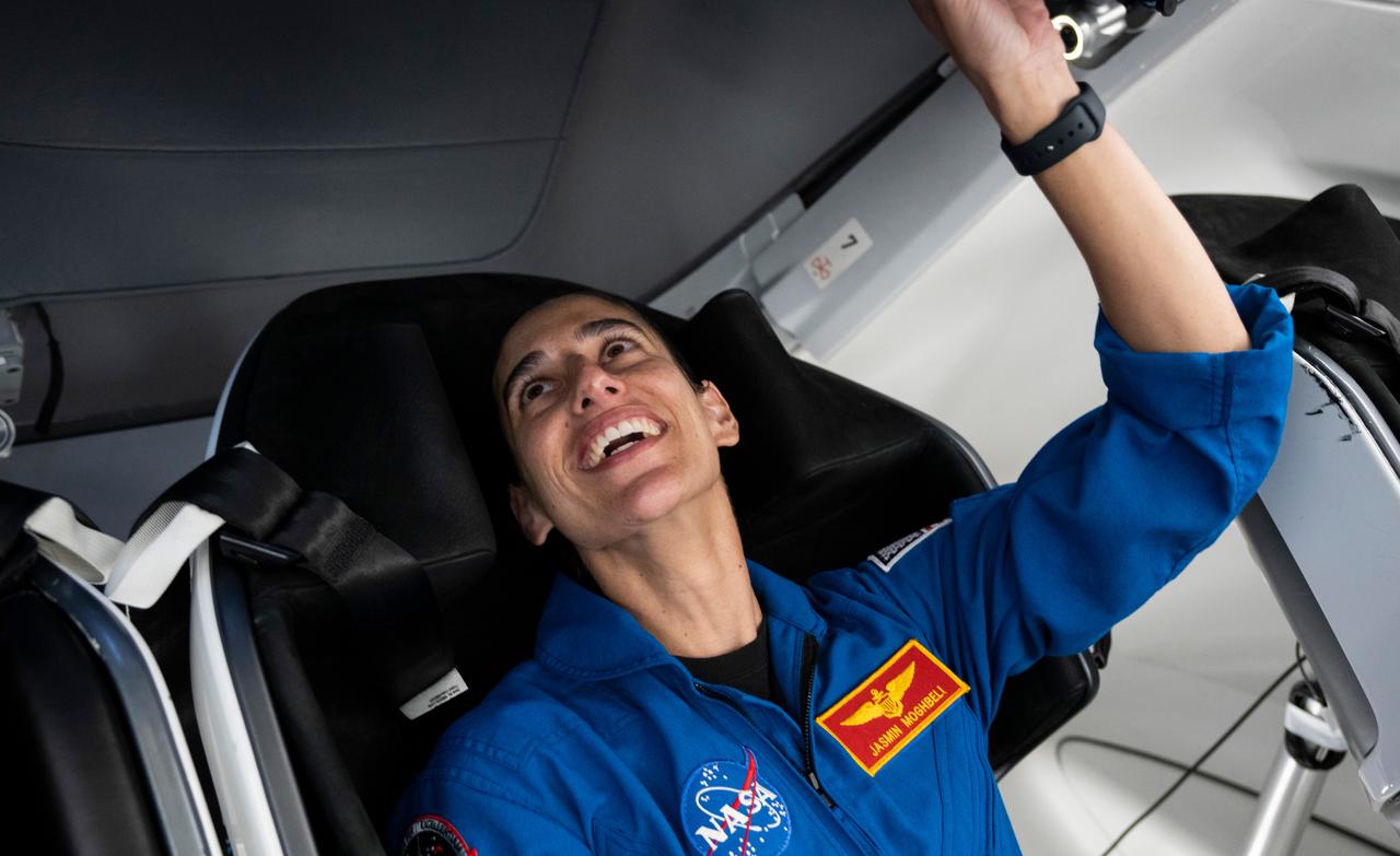 NASA's SpaceX Crew-7 is photographed during a training at SpaceX in Hawthorne, California. Jasmin Moghbeli is photographed here. Imagery provided by SpaceX.