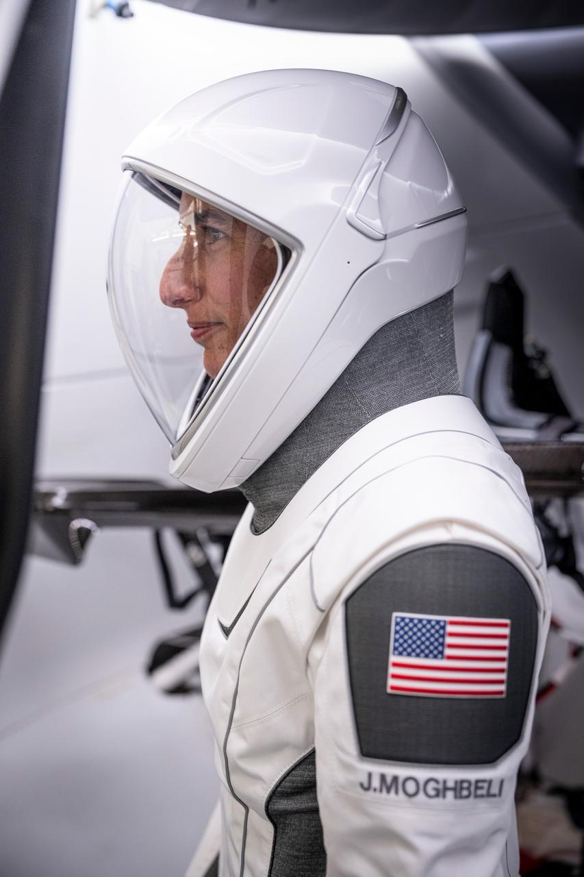 NASA's SpaceX Crew-7 crew in training at SpaceX before their International Space Station mission. A portrait of Jasmin Moghbeli. Images courtesy of SpaceX