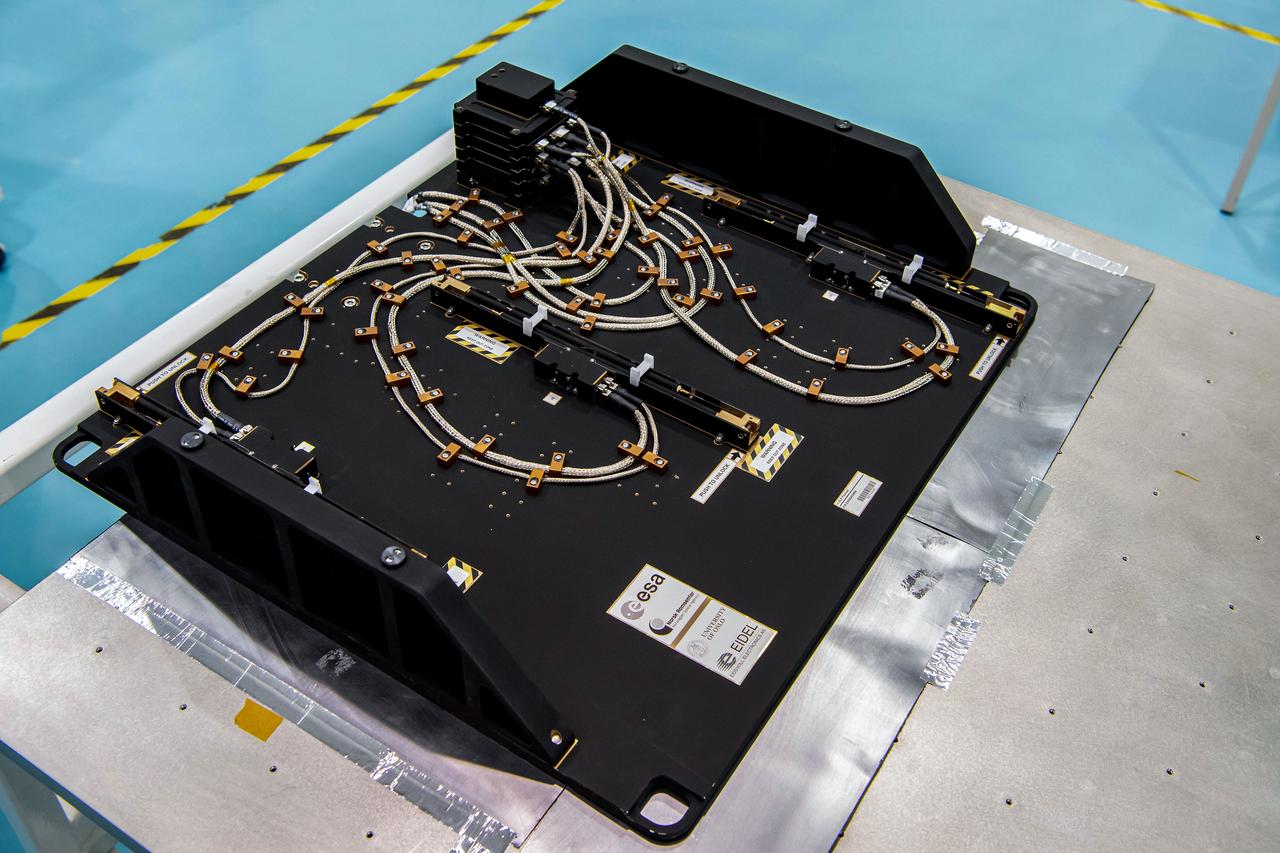 jsc2023e046371 (12/02/2022) --- The Multi-Needle Langmuir Probe (m-NLP) is seen at European Test Services (ETS) before thermal vacuum testing. The Langmuir Probe measures contents of the ionosphere from station's unique vantage point. Measurements of small-scale changes could allow for discovery that prevents degradation in global navigation systems. Image courtesy of ESA/Estec, Kensa Benamar.