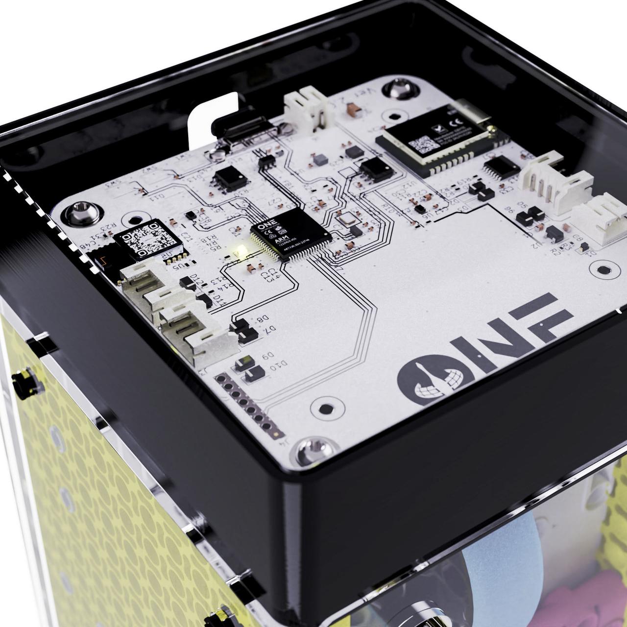 jsc2023e053550 (7/27/2023) --- The denMACH ONE IoT modem complete with inbuilt sensors to measure temperature, humidity, CO2, barometric pressure, compass points, accelerometer, GPS. Image courtesy SpaceTech denMACH.