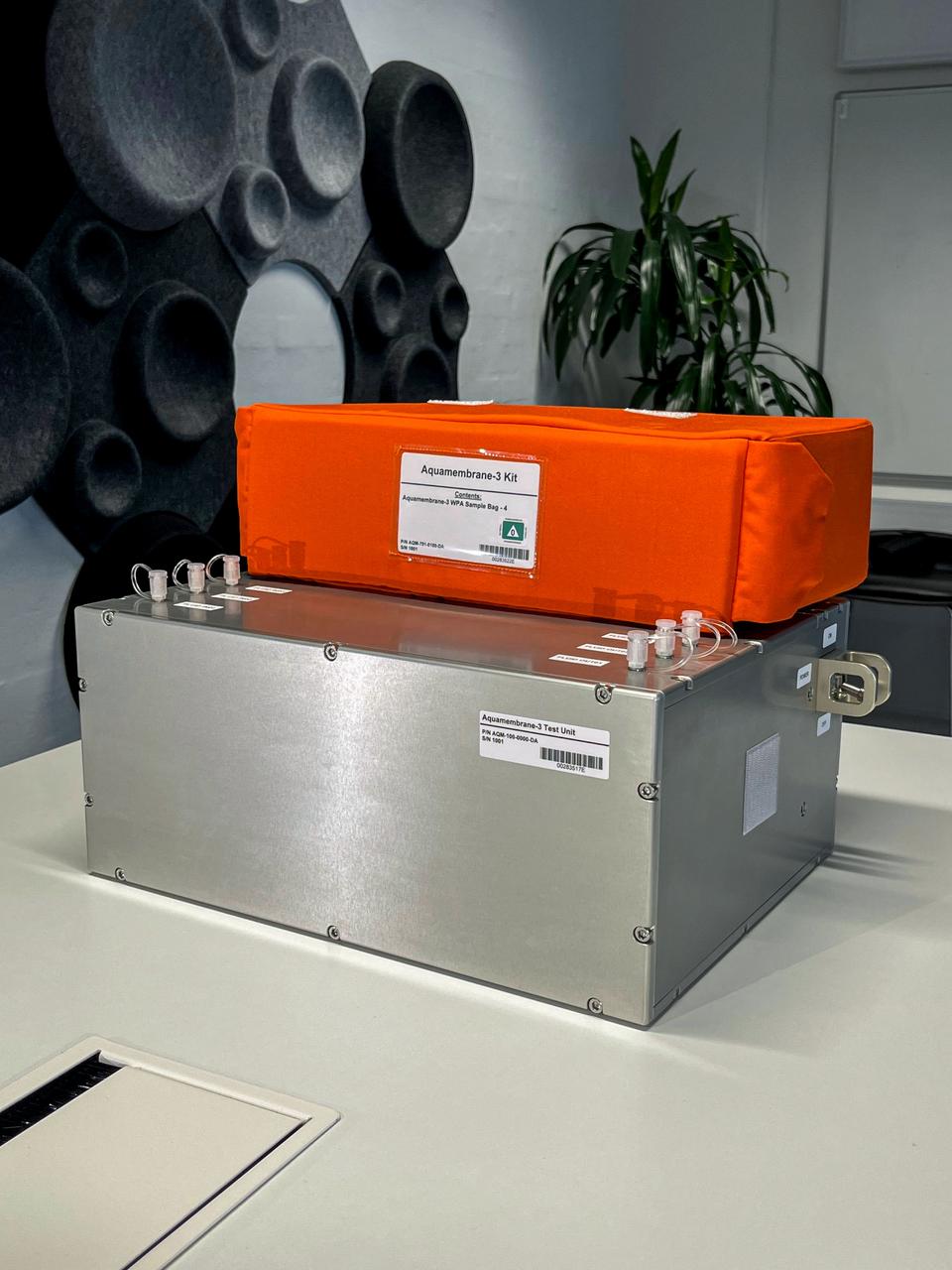 jsc2023e055872 (10/5/2023) --- The Testing Contaminant Rejection of Aquaporin Inside® HFFO Module (Aquamembrane-3) hardware consists of three separate and parallel systems to quantify the membrane's water flux and contamination rejection in microgravity, which are key parameters for a full water recovery system. This image shows the complete experiment hardware.