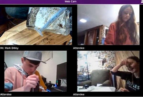 jsc2023e065197 (10/19/2023) --- iForward Public Online Charter School student researchers work on their experiment on Germination of Pleurotus ostreatus Spores, which will be included in the Nanoracks-National Center for Earth and Space Science Education-Orbiter-Student Spaceflight Experiments Program Mission 17 to ISS (Nanoracks-NCESSE-Orbiter-SSEP).