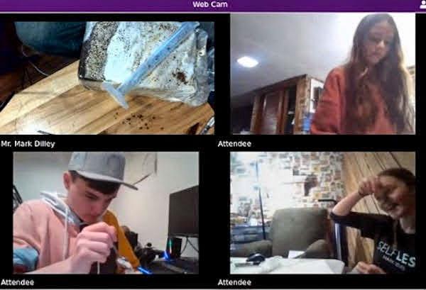 jsc2023e065198 (10/19/2023) --- iForward Public Online Charter School student researchers work on their experiment on Germination of Pleurotus ostreatus Spores, which will be included in the Nanoracks-National Center for Earth and Space Science Education-Orbiter-Student Spaceflight Experiments Program Mission 17 to ISS (Nanoracks-NCESSE-Orbiter-SSEP).