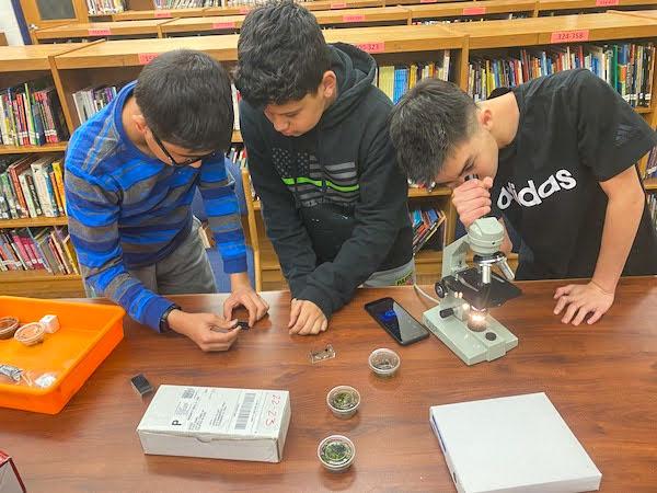 jsc2023e065216 (10/19/2023) --- Seventh grade student researchers Nirav Neupane, Kevontae Espada, and Max Gaylor work on their experiment, Do Tardigrades Develop Properly in Microgravity, which will be included in the Nanoracks-National Center for Earth and Space Science Education-Orbiter-Student Spaceflight Experiments Program Mission 17 to ISS (Nanoracks-NCESSE-Orbiter-SSEP).