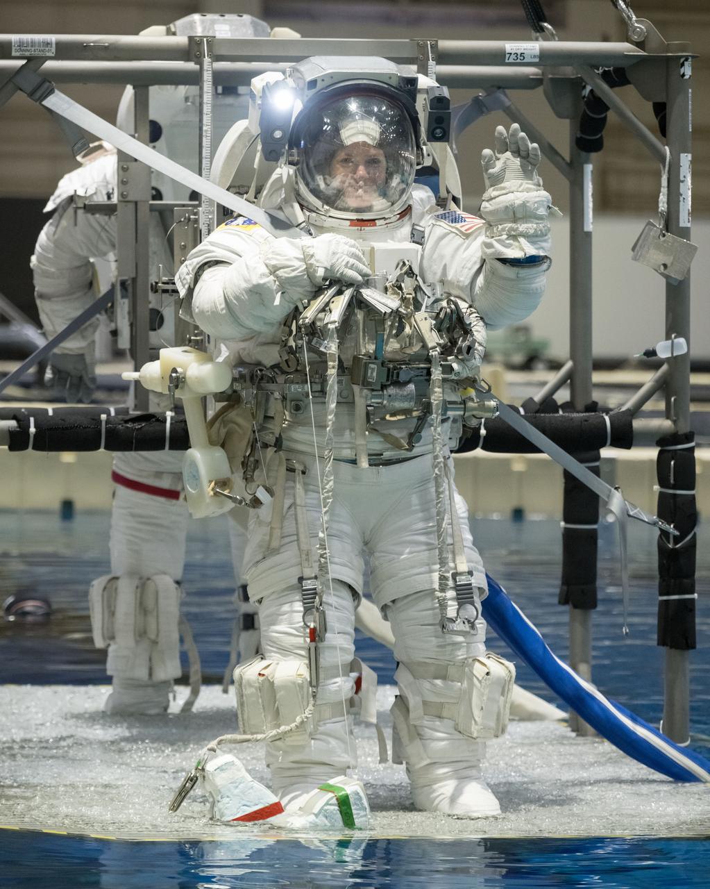 jsc2023e071593 (Nov. 6, 2023) --- NASA astronaut Zena Cardman trains for a spacewalk at the Neutral Buoyancy Laboratory at NASA's Johnson Space Center in Houston, Texas, for the SpaceX Crew-9 mission to the International Space Station. Credit: NASA/Bill Stafford