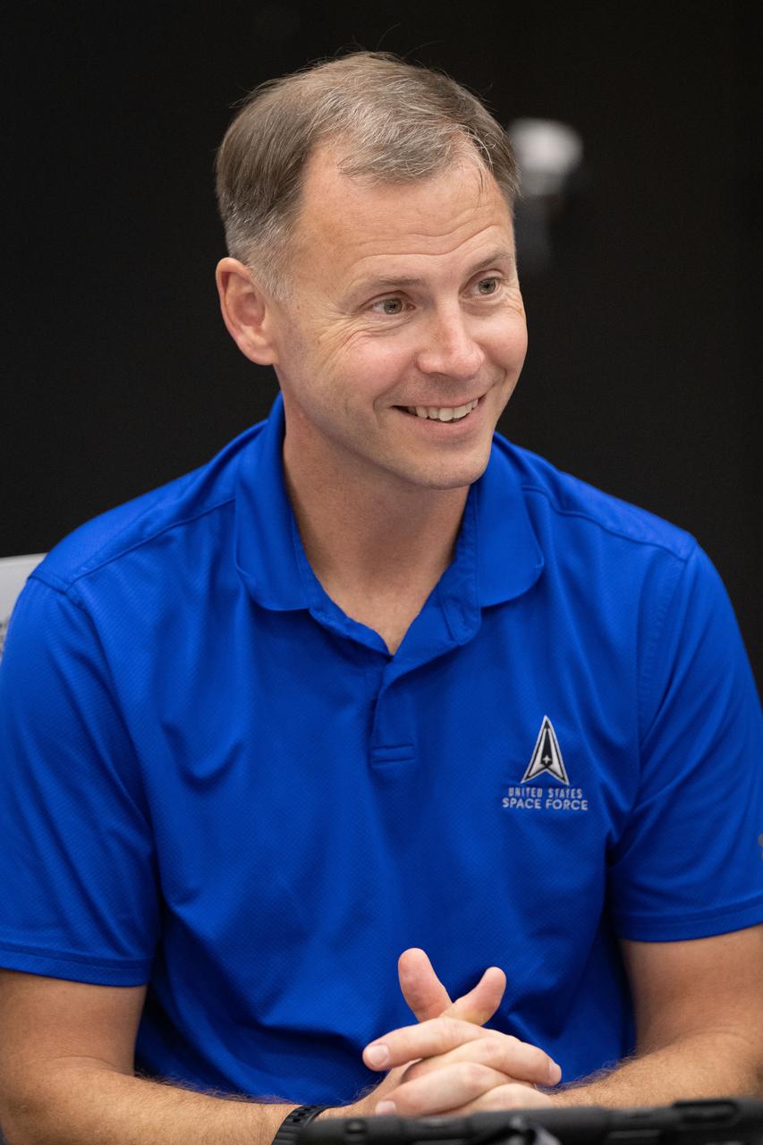 jsc2023e075394 (Nov. 7, 2023) --- NASA astronaut Nick Hague trains at the Space Vehicle Mockup Facility at NASA's Johnson Space Center in Houston, Texas, for the SpaceX Crew-9 mission to the International Space Station. Credit: NASA/James Blair