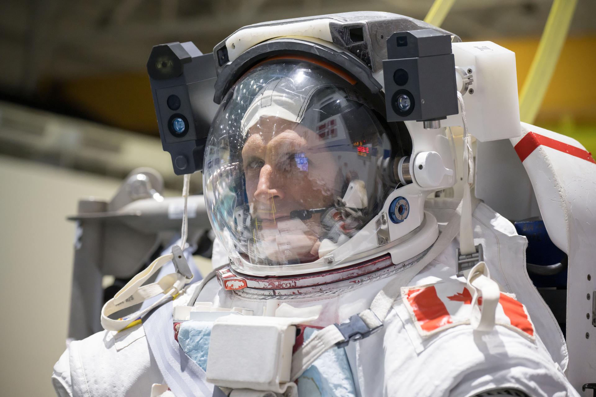 Astronaut Joshua Kutryk of CSA (Canadian Space Agency) is pictured during a spacewalk training session at Johnson Space Center's Neutral Buoyancy Laboratory in Houston, Texas.