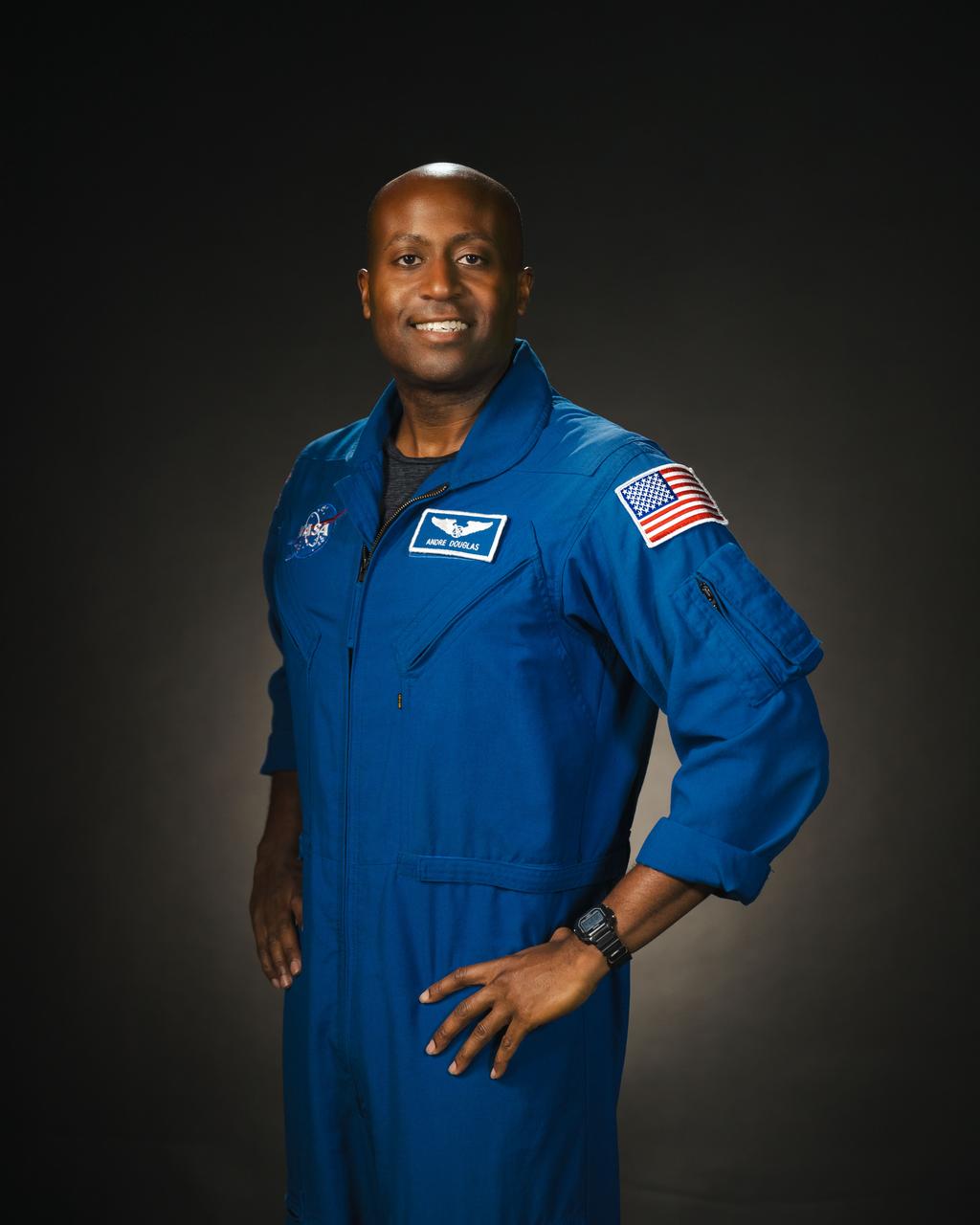 jsc2024e013660 (February 8, 2024) --- NASA astronaut Andre Douglas poses for a portrait at NASA’s Johnson Space Center in Houston, Texas. Credit: NASA/ Josh Valcarcel