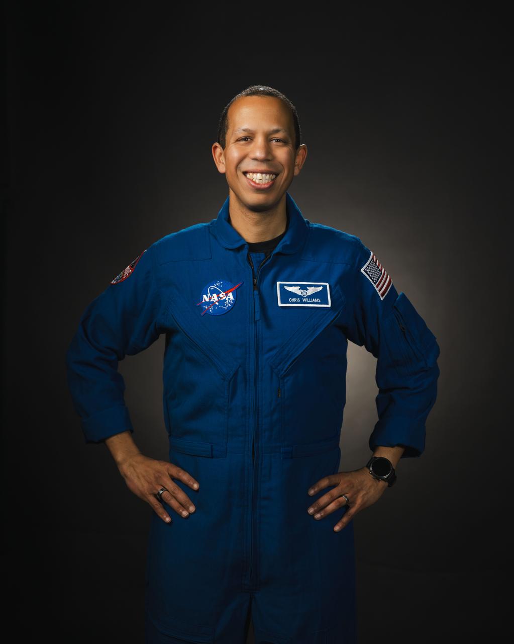 jsc2024e013678 (February 8, 2024) --- NASA astronaut Christopher Williams poses for a portrait at NASA’s Johnson Space Center in Houston, Texas. Credit: NASA/ Josh Valcarcel