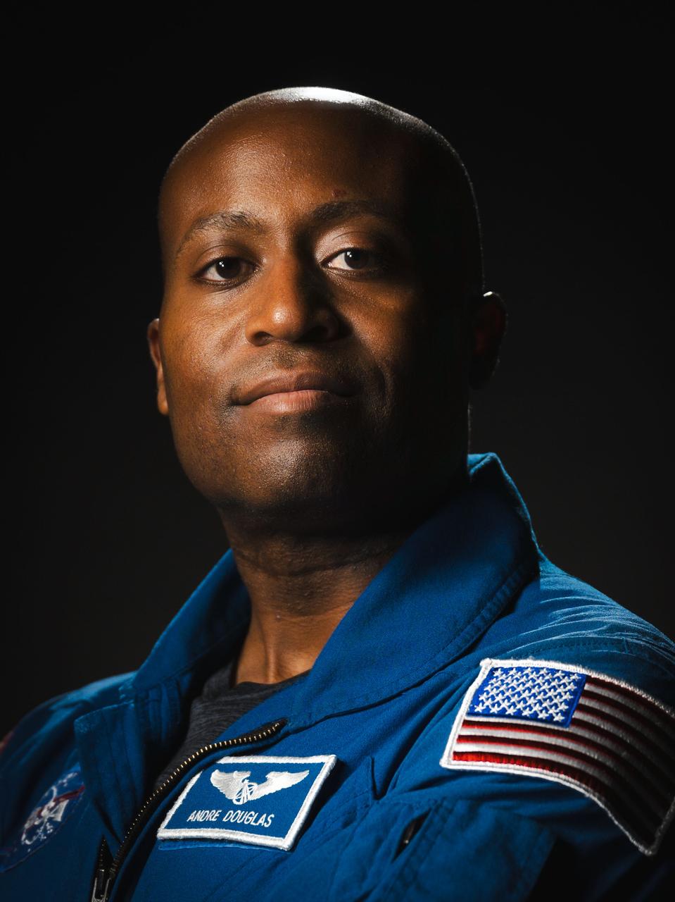   jsc2024e013682_alt (February 8, 2024) --- NASA astronaut Andre Douglas poses for a portrait at NASA’s Johnson Space Center in Houston, Texas. Credit: NASA/ Josh Valcarcel