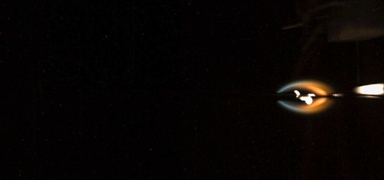 jsc2024e016236 (2/14/2024) --- Image of flame spreading over a filter paper in a moderate opposed flow within the Solid Combustion Experiment Module (SCEM) on the International Space Station. The blue leading edge and the orange flame body are distinctly captured. Fundamental Research on International Standard of Fire Safety in Space – Base for Safety of Future Manned Missions (FLARE), a Japan Aerospace Exploration Agency (JAXA) investigation, explores the flammability of materials in microgravity. Image courtesy of Hirosaki University, Gifu University, Hokkaido University, and JAXA (Japan Aerospace Exploration Agency).