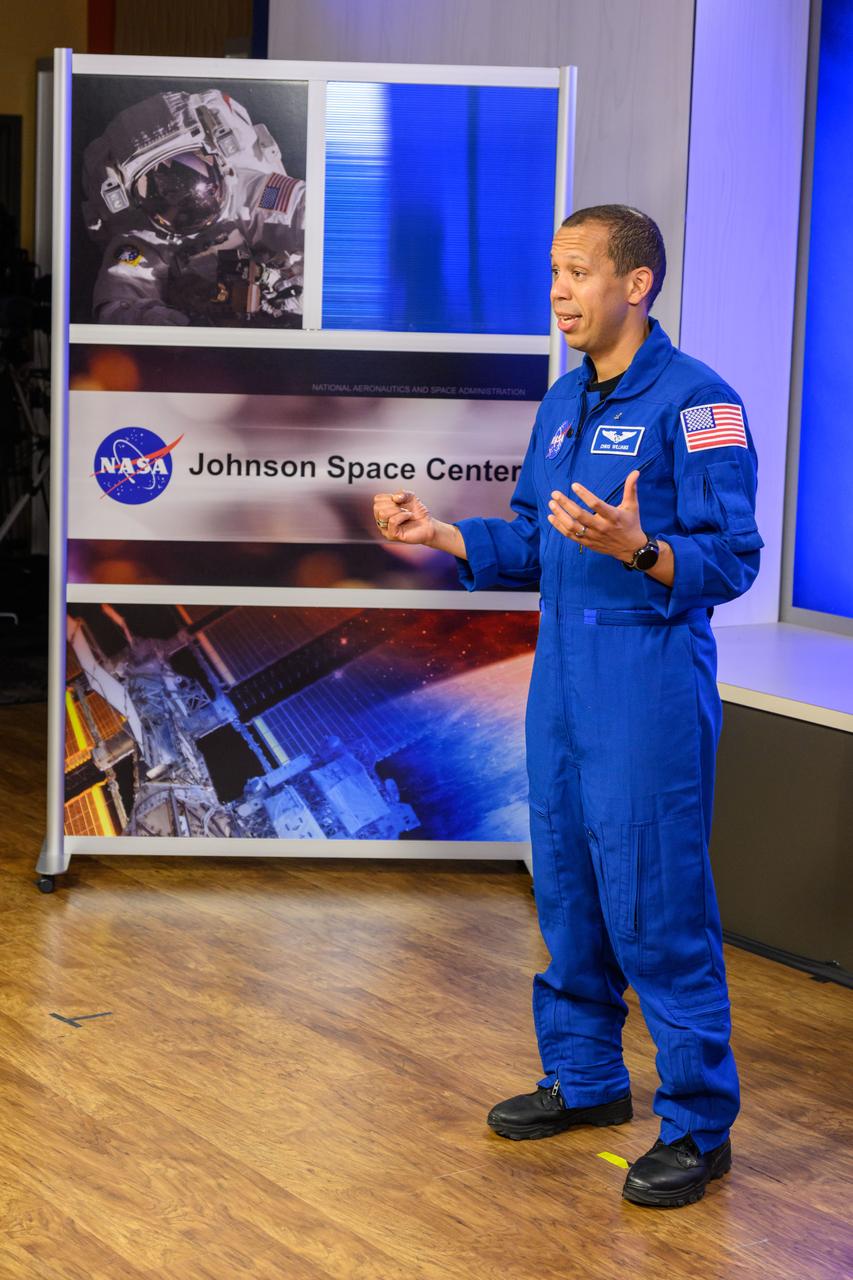 jsc2024e018416 (March 5, 2024) --- NASA astronaut Chris Williams participates in media interviews shortly after his graduation as an astronaut in Houston, Texas.