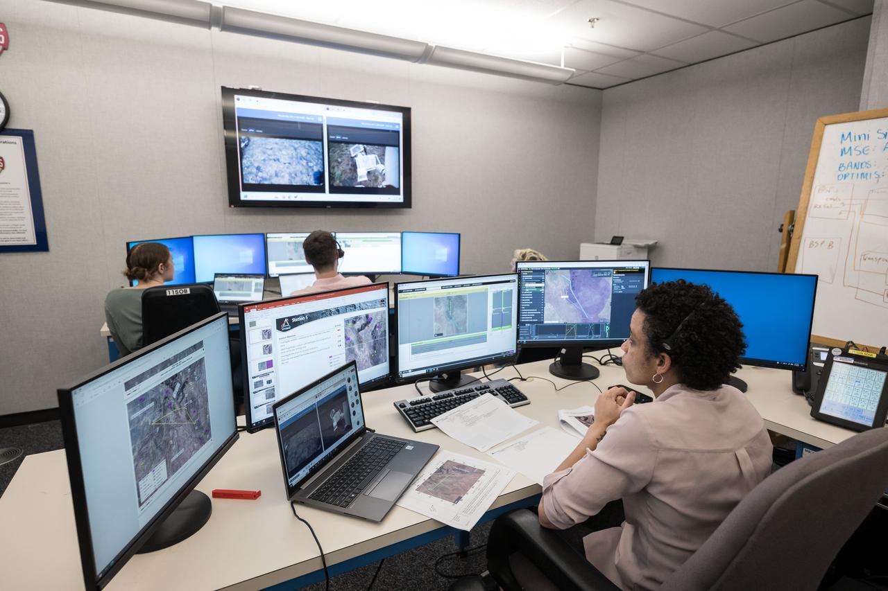 NASA astronaut Jessica Watkins served as the Ground IV for the JETT 5 field test and was the sole point of communications to NASA astronauts Andre Douglas and Kate Rubins who performed simulated moonwalks in the Arizona desert. JETT 5 was a week-long field test in the lunar-like landscape of San Francisco Volcanic Field near Flagstaff, Arizona while a team of flight controllers and scientists at Johnson monitor and guide their activities. Credit: NASA/Robert Markowitz