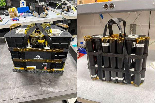 jsc2024e036957 (5/24/2024) --- Six modules configured in their Powered Carrier for ascent. The carrier helps perfuse media through the tissue while launched in a cold bag, maintaining approximately 37°C for the Maturation of Vascularized Liver Tissue Construct in Zero Gravity (MVP Cell-07) investigation. Image courtesy of Grant Vellinger, Redwire.