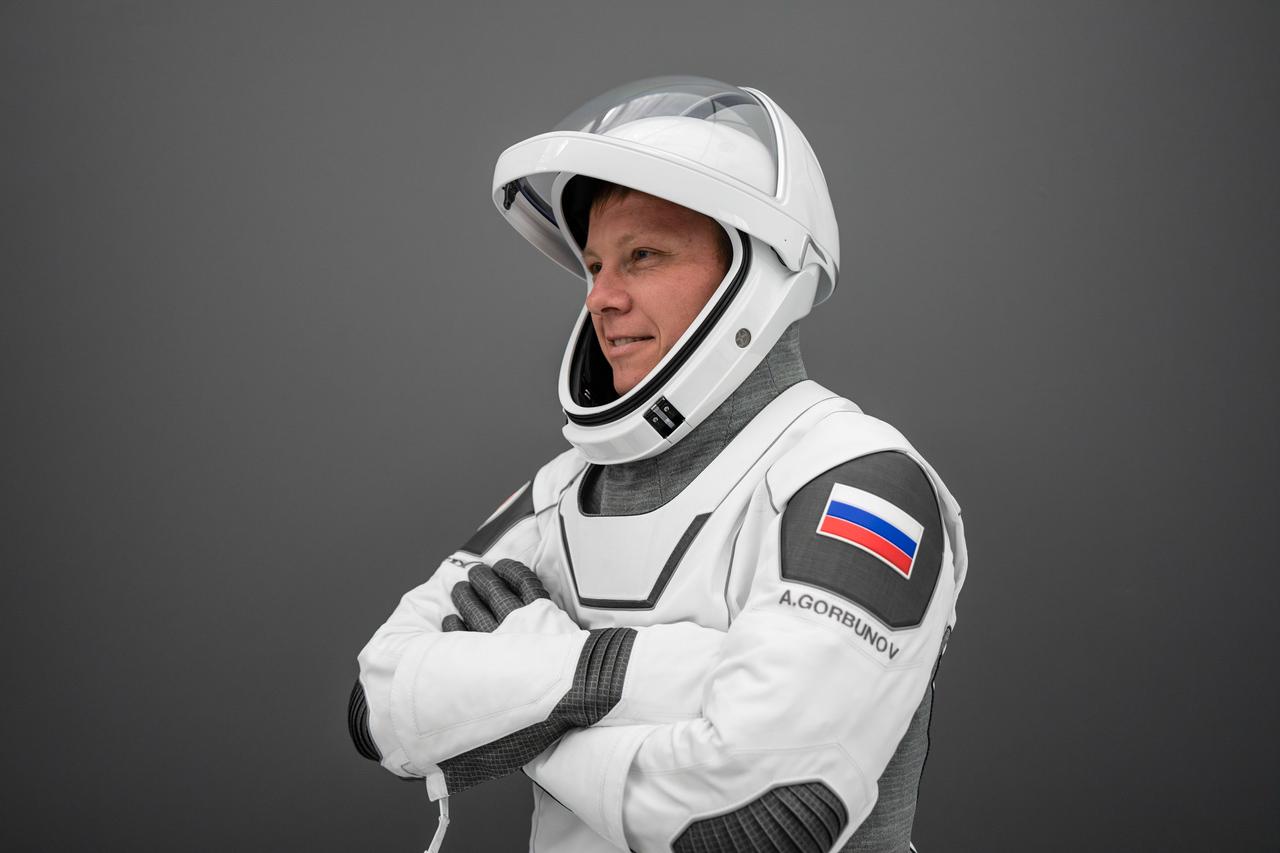 jsc2024e042504 (May 5, 2024) --- Roscosmos cosmonaut and SpaceX Crew-9 Mission Specialist Aleksandr Gorbunov is pictured in his flight suit at SpaceX headquarters in Hawthorne, California. Credit: SpaceX