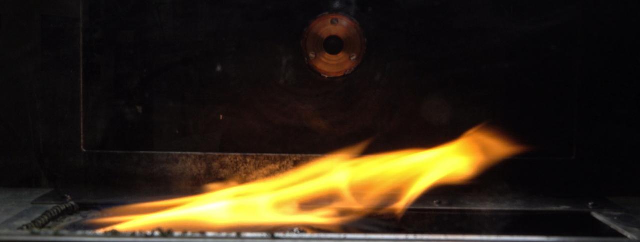 jsc2024e044215 (7/10/2024) --- Side view of spread flame in ground-based test for the Solid Fuel Ignition and Extinction - Oscillatory Flow on Flame Spread (SoFIE-OFFS) investigation. SoFIE-OFFS examines how intermittent or non-steady flame behavior impacts fire spread on Earth. Image courtesy of Worcester Polytechnic Institute.