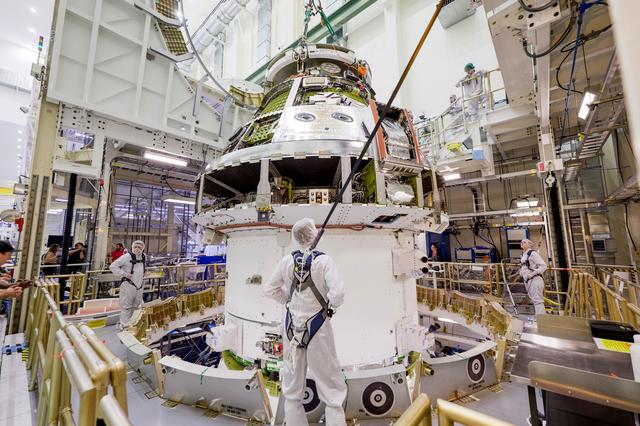 Artemis II Orion Spacecraft Lifted into Vacuum Chamber for Second Round of Testing