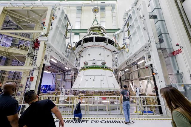 NASA image: Artemis II Orion Spacecraft Lifted into Vacuum Chamber for Second Round of Testing