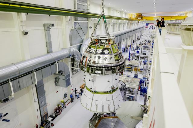 NASA image: Artemis II Orion Spacecraft Lifted into Vacuum Chamber for Second Round of Testing