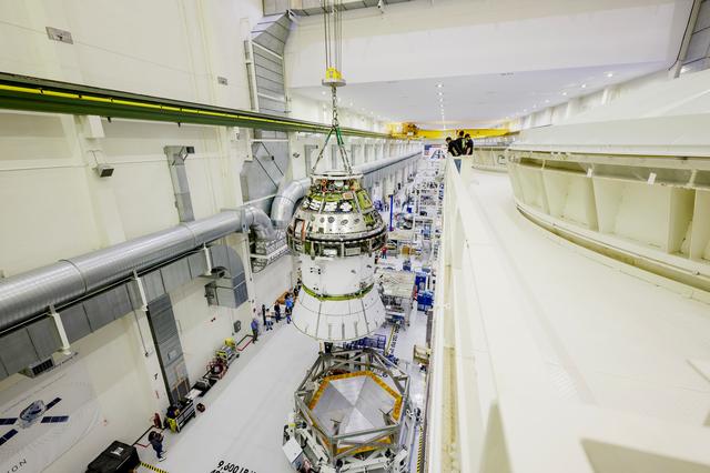 Artemis II Orion Spacecraft Lifted into Vacuum Chamber for Second Round of Testing