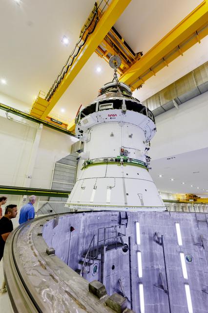 Artemis II Orion Spacecraft Lifted into Vacuum Chamber for Second Round of Testing