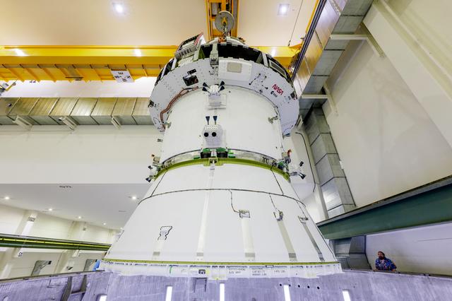 NASA image: Artemis II Orion Spacecraft Lifted into Vacuum Chamber for Second Round of Testing