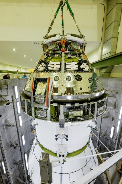 NASA image: Artemis II Orion Spacecraft Lifted into Vacuum Chamber for Second Round of Testing