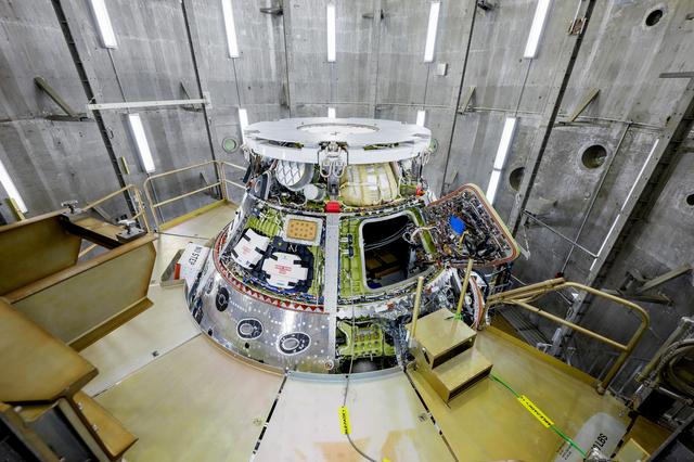 NASA image: Artemis II Orion Spacecraft Lifted into Vacuum Chamber for Second Round of Testing