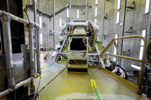 NASA image: Artemis II Orion Spacecraft Lifted into Vacuum Chamber for Second Round of Testing