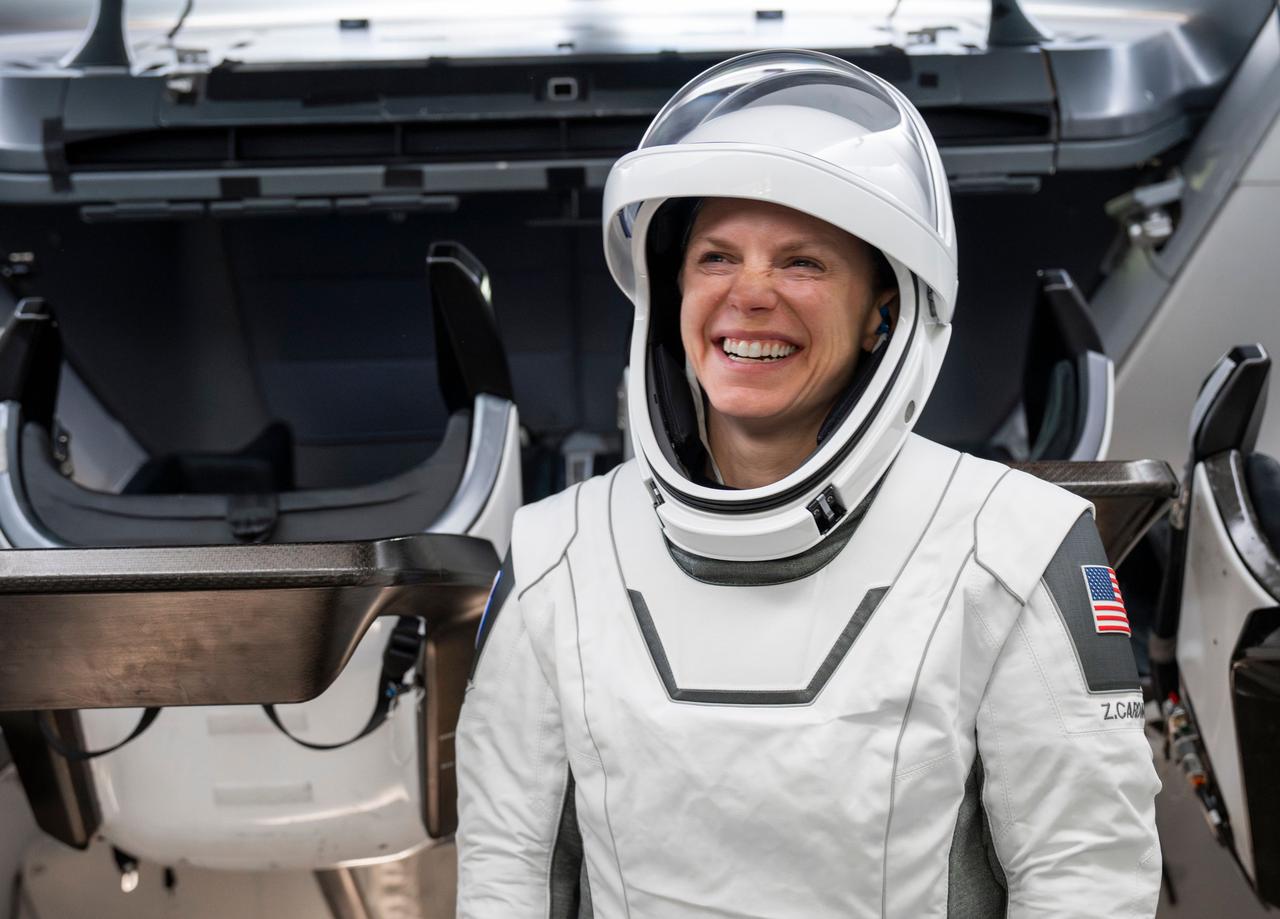 jsc2024e050130 (June 23, 2024) --- NASA’s SpaceX Crew-9 Commander Zena Cardman is pictured smiling in her flight suit during training at SpaceX headquarters in Hawthorne, California. Credit: SpaceX