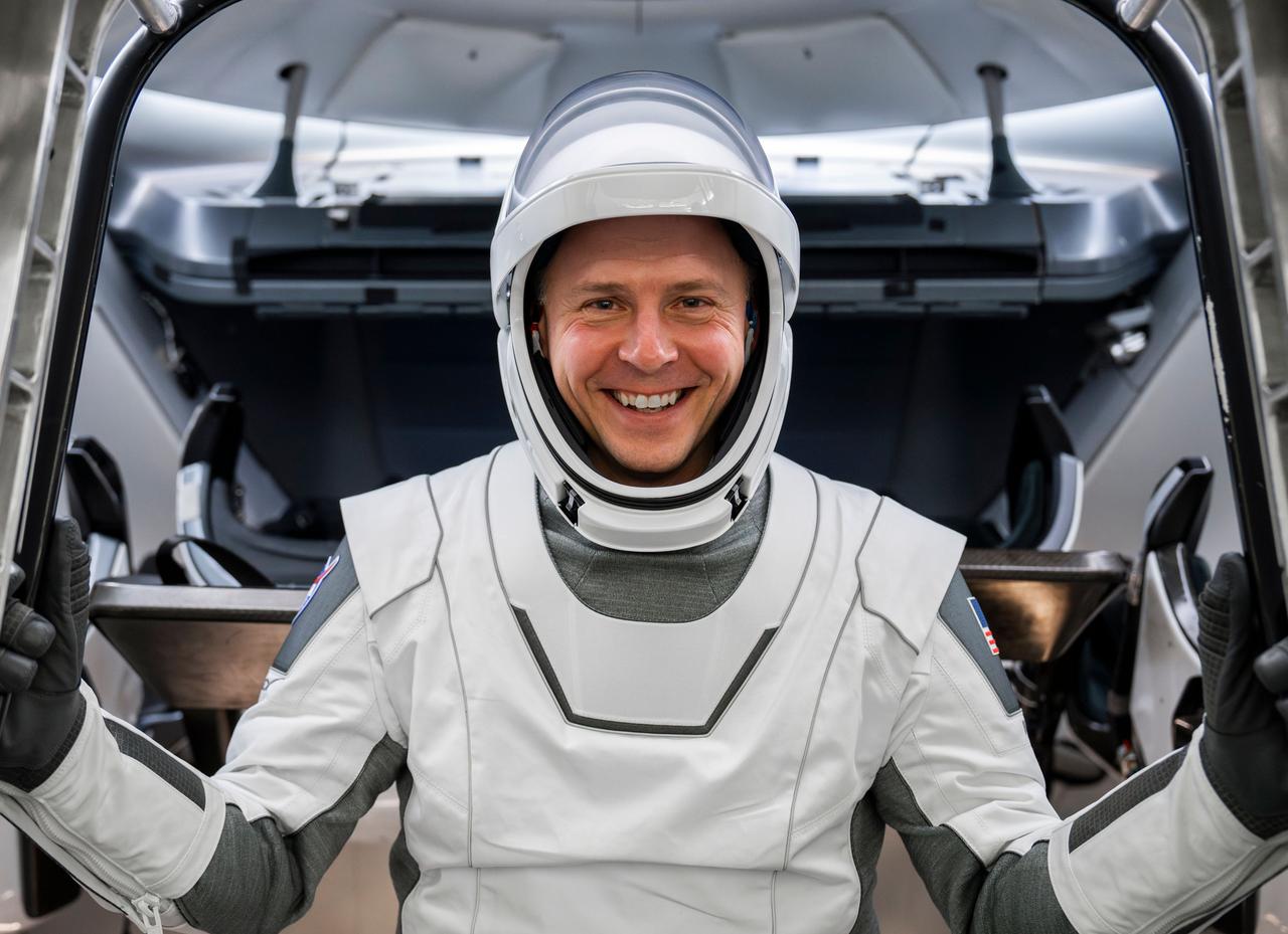 jsc2024e050135 (June 23, 2024) --- NASA’s SpaceX Crew-9 Pilot Nick Hague is pictured smiling in his flight suit during training at SpaceX headquarters in Hawthorne, California. Credit: SpaceX