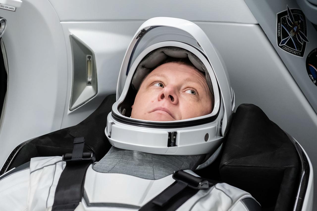jsc2024e052330 (July 22, 2024) --- NASA’s SpaceX Crew-9 Mission Specialist Aleksandr Gorbunov is pictured familiarizing himself with the interior of the Dragon spacecraft, which will take him and the rest of the crew to the International Space Station no earlier than mid-August. Credit: SpaceX