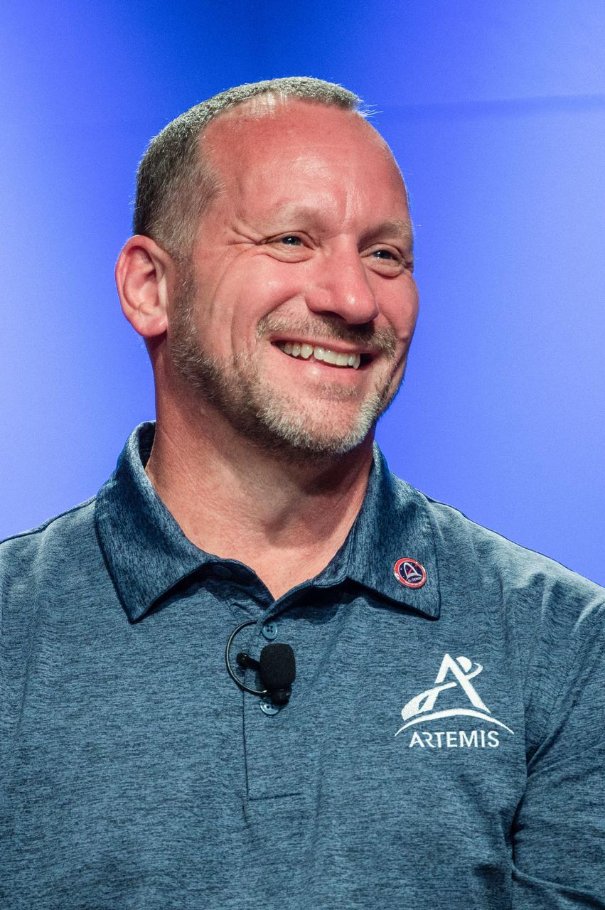  jsc2024e055770 (July 26, 2024) -- Dr. Jon Olansen, Gateway Program Manager, shares insights during "The Historic Artemis II Mission" forum held at EAA AirVenture Oshkosh 2024. The panel, held at the Theater in the Woods on July 26, discussed NASA's upcoming Artemis II mission and the innovative technologies enabling humanity's return to the Moon. Photo Credit: NASA/Andrew Carlsen  