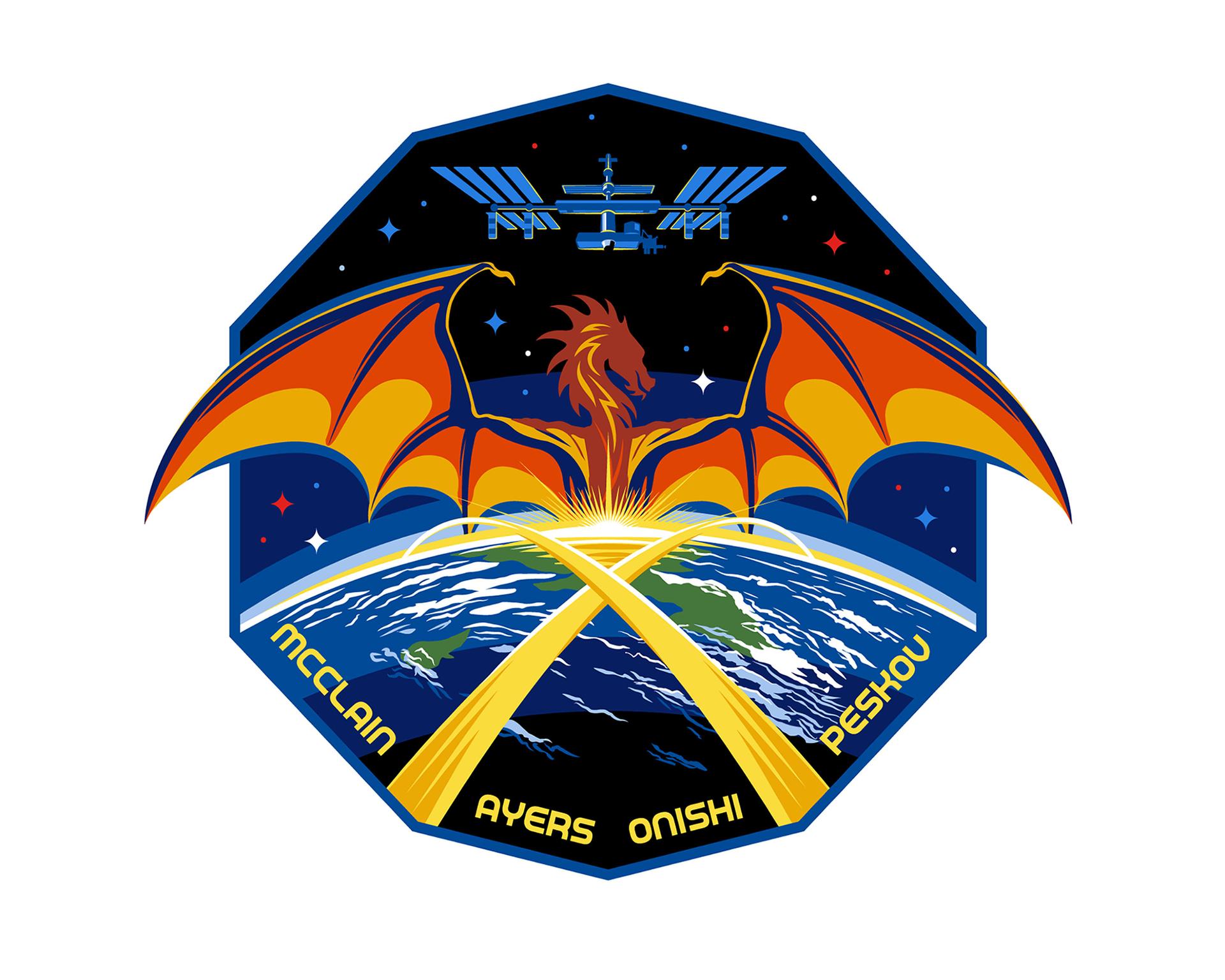 The SpaceX Crew-10 patch was thoughtfully designed by the four-person crew. They used AI for initial inspiration, while the ever-irreplaceable human perfected the design and brought the patch to fruition. It is a 10-sided patch with the roman numeral X boldly in the center, representing the 10th operational flight of the Crew Dragon spacecraft. The Dragon, also the capsule’s namesake, is wings out in full flight, representing the four professional pilots that make up the crew complement. The Dragon, illuminated by one of Earth’s stunning and beautiful sunrises, is focused on the ISS and its mission, while keeping a watchful position above Earth. The stars are red, white, and blue for the flag colors of each crew members’ home country, and the brightest stars represent the crew’s closest family members and support system.